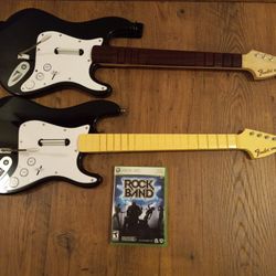 2 Fender Stratocaster Guitar Controllers For Xbox 360 And Rock Band Game