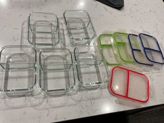 Glass  Meal Prep Containers with Dividers & Locking Lids – Set of 5
