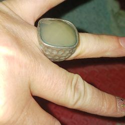 Vintage Hammered Silver Ring W A Light Green Cabochen Set