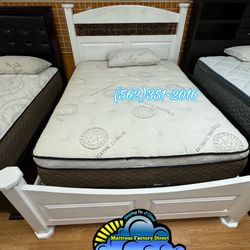 Queen White Bed Frame With Mattress Colchon Tambor Nuevo New 