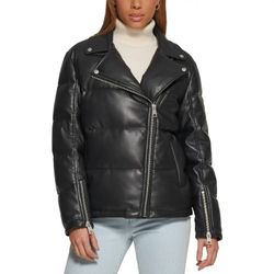 NEW Levi's BLACK Women's Faux Leather Moto Puffer Jacket Size S