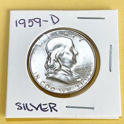 1959 -D.   Silver Brilliant Uncirculated Silver Franklin - Half Dollar 