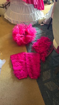 Hot Pink Feather Shorts and Tulle Skirt Set