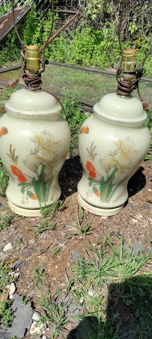 Vintage Asian Glass Lamps Ginger Jar. Pair 