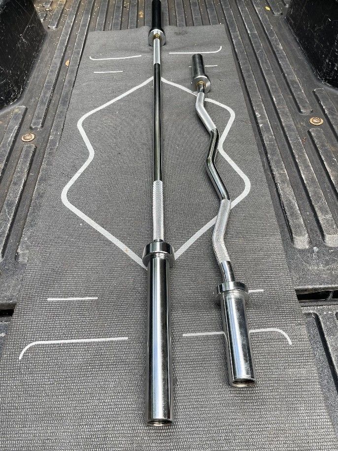 NEW  OLYMPIC  EZ  CURL  BAR  (15 lbs) = $55 / & 6  FOOT (35 LB.) OLYMPIC BAR =$70  •  OLYMPIC 7 FT 6 FT 5 FT BARS+DUMBBELLS/PLATES/KETTLEBELLS/BENCHES