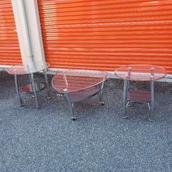 GORGEOUS, 3 piece, TRIANGULAR, Glass & Chrome Coffee Table Set