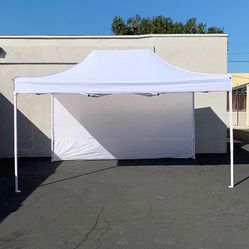 $160 (New in Box) Heavy Duty 10x15 FT Canopy with (1 Sidewall) EZ PopUp Party Tent w/ Carry Bag (White, Black)