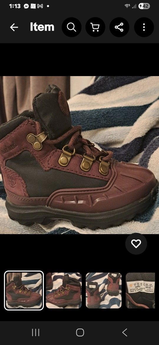 Toddlers Timberland 6" Nubuck Field Boots / Burgundy Black / TB0A1AT2 / Size 5.0