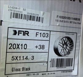 F1R F103 20x10 +38 5x114.3 Gloss Black Wheel Rim Single