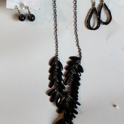 Three Piece Black Necklace Earring Set