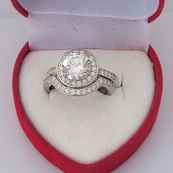 Sterling Silver Wedding & Engagement Ring Set. 