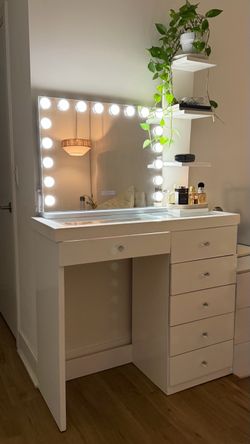 Imperfections Makeup Vanity + LED Mirror & Glass Top