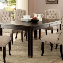 Brand New Antique Black & Beige 7pc Formal Dining Table Set 