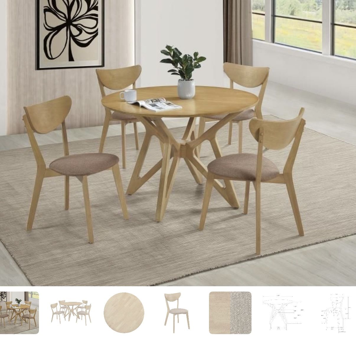 New! 42” Round Dining Set, Table And Chairs,5pcs Round Table, Natural Wood Table, Casual Dining Set, Dinette Set, Kitchen Table, Wooden Table, Chairs