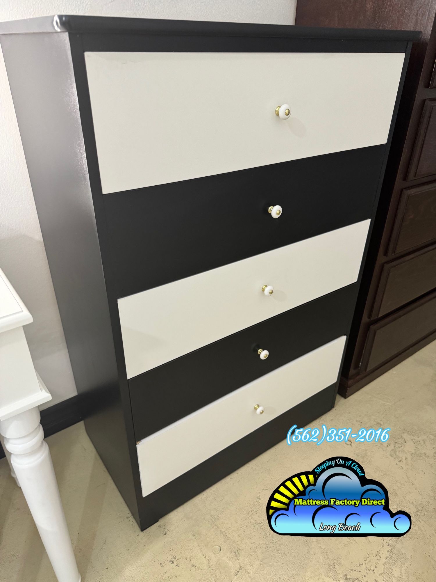 Black & White 5 Drawer Chest Dresser 