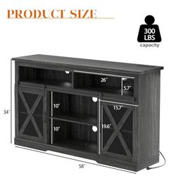 Farmhouse TV Stand for 65+ Inch TVs, Tall TV Stands with Power Outlets, Tall Entertainment Center with Sliding Barn Door & Storage Shelves,