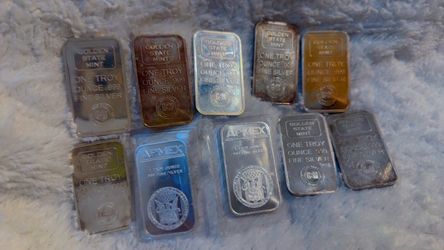 Lot of 10 One Troy Ounce .999 Fine Silver Bars