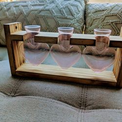 Multi Flower Holder Hearts & Wood