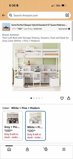Twin Loft Bed with Storage Shelves, Drawers, Seat and Desk