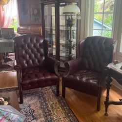 Red Leather Club Chairs Antique 