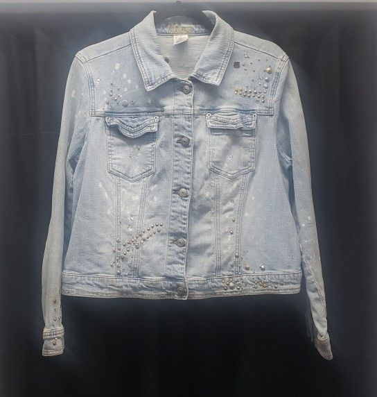 Retro Acidwashed Bedazzled Jean Jacket Size 16
