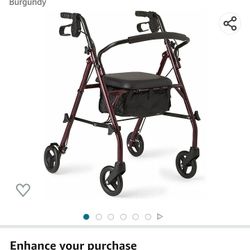 Medline Rollator Walker with Seat, Steel Rolling Walker with 6-inch Wheels Supports up to 350 lbs, Medical Walker, Burgundy

