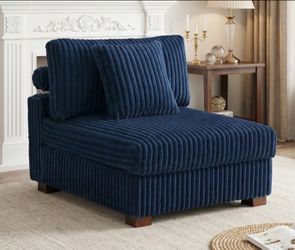 35.7" W Plush Corduroy Upholstered Armless Modular Sofa Chair - Navy Blue