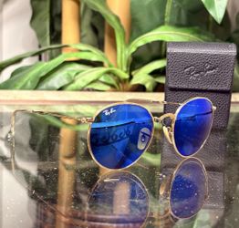 Ray-Ban Round Sunglasses Blue Mirror Gold Frame