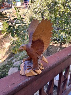 Hand-Carved Wooden Eagle Sculpture