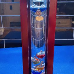 Vintage Beauty! Galileo Thermometer In Solid Wood Frame 