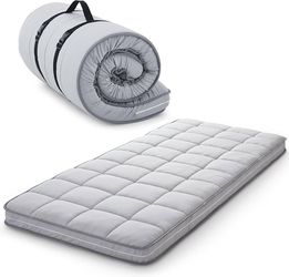 Jamdok 4Inch Cot Mattress Topper,Narrow Twin Gel Memory Foam,Machine Washable Thickened Pillow Top Cover,Roll Up Floors Mat,Portable Folding Sleep Pad