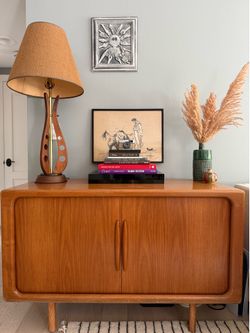 Dyrlund Danish Teak Tambour Door Credenza Cabinet - Mid Century Modern MCM