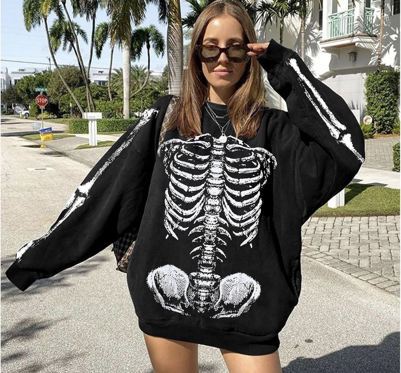 Women Gothic Skeleton Oversized Sweatshirt - Large Size