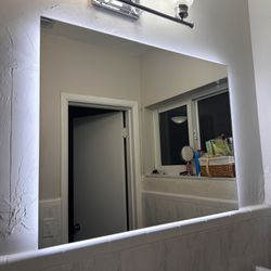 Keonjinn 28 x 36 Inch LED Backlit Mirror Bathroom Lighted Vanity Mirror, 3 Colors Warm/Natural/White Lights High Lumens 5573LM, Anti-Fog Dimmable LED 