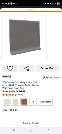 Roppe 700 Series Dark Gray Rubber Wall Cove Base Coil