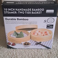 2 Tier Bamboo Steamer 10 Inch 