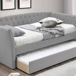 🦋Light Grey Daybed w/ Slats + Trundle (Mattress no Included