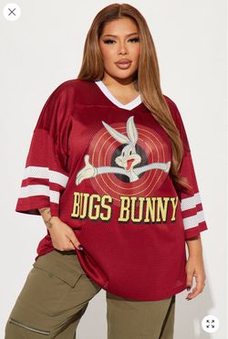 WomensFashion Nova plus size Maroon Bugs Bunny Graphic Mesh Jersey with White Trim size 3X