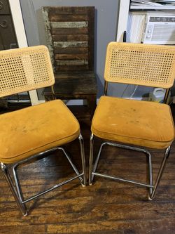 Mid Century Modern Dining Chairs Set Of 2, Velvet Accent Chairs With Natural Cane Back & Stainless Chrome Base, Famous Breuer Designed Chairs,
