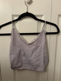 Charlotte Russe Ribbed Low Back Lace-Trim Cami - Lavender