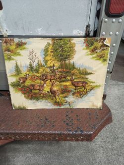 Vintage 1970s raised fabric deer picture