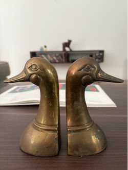 Vintage solid brass duck head bookends