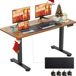 farexon Electric Standing Desk Adjustable Height, 55 x 24 Inch Sit Stand up Desk with Large Mouse Pad, Double Metal Hook,4 Wheels, 4 Memory Preset Hei