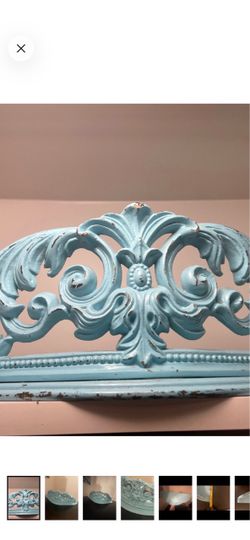 Ornate Carved Wood Wall Shelf - Light Aqua