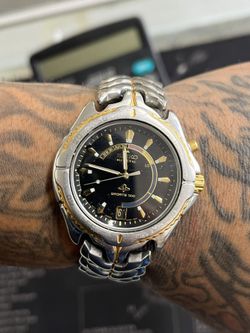 Seiko Kinetic Sports 100 Watch 5M42-0B09 Black & Gold Dial Power Reserve 2 tone