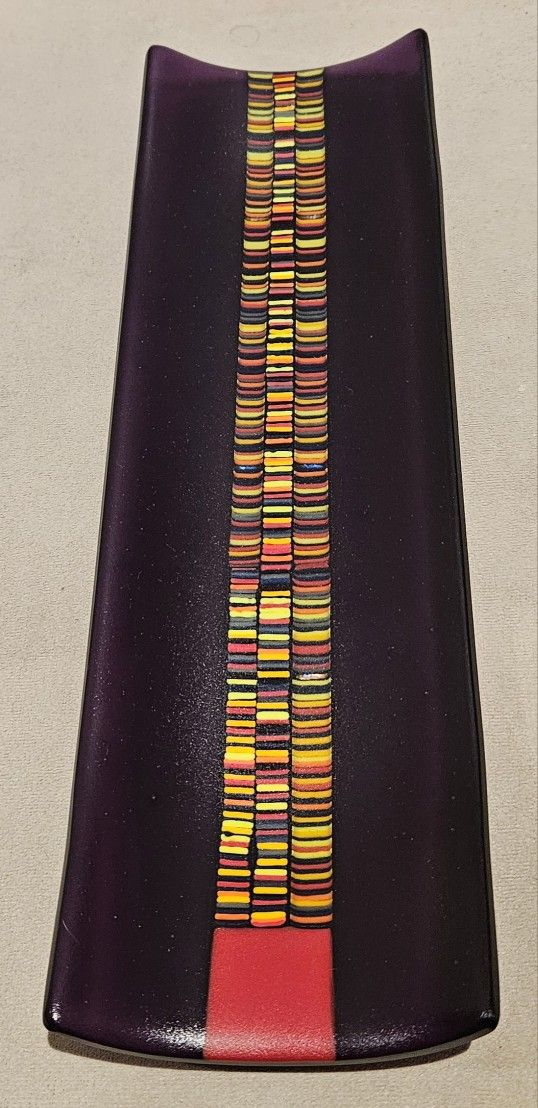 Fused Art Glass Serving Purple and Other Colors Signed 13" x 4" MT