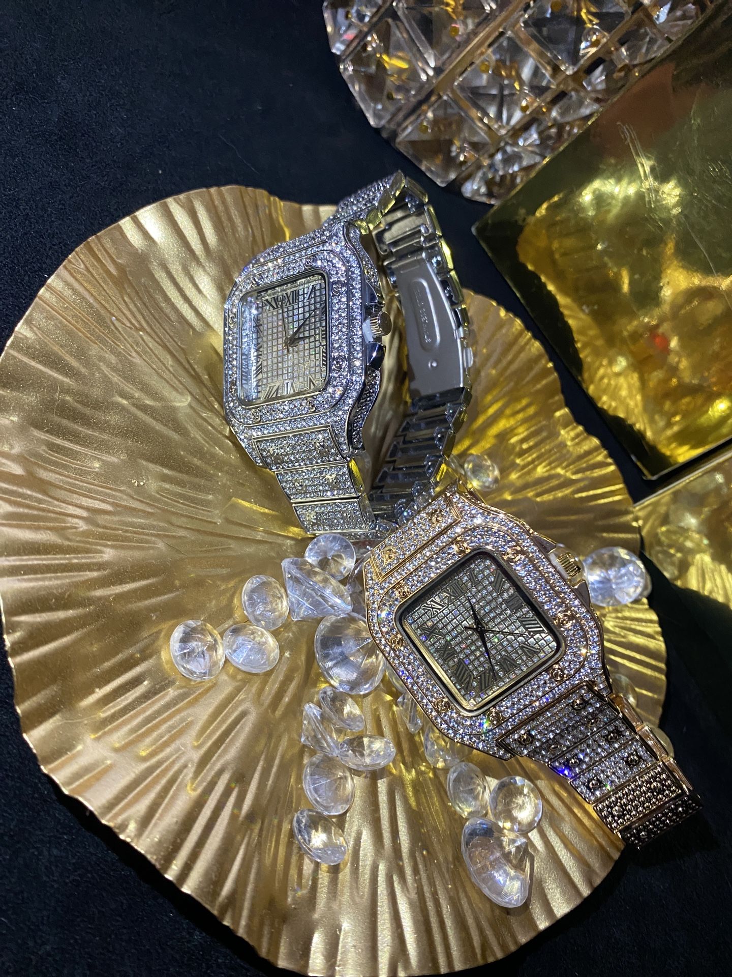 Collection Set Of Two Pieces, White And Yellow With Lab Ice Shine, Reasonable Linkage Unisex Fit