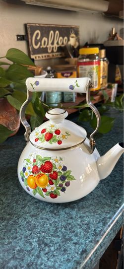 Lenox White Enamel Tea Kettle with Fruit Design