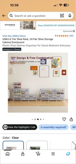 UNKU 6 Tier Shoe Rack, 24 Pair Shoe Storage Cabinet,Translucent Plastic Shoe Shelves Organizer