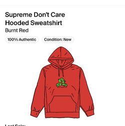 Supreme I Don't Care Hooded Sweatshirt  Size Medium 